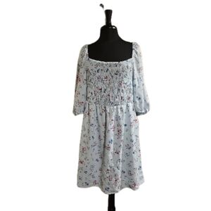 Bar III Smocked Floral Dress Light Blue Size XL EUC